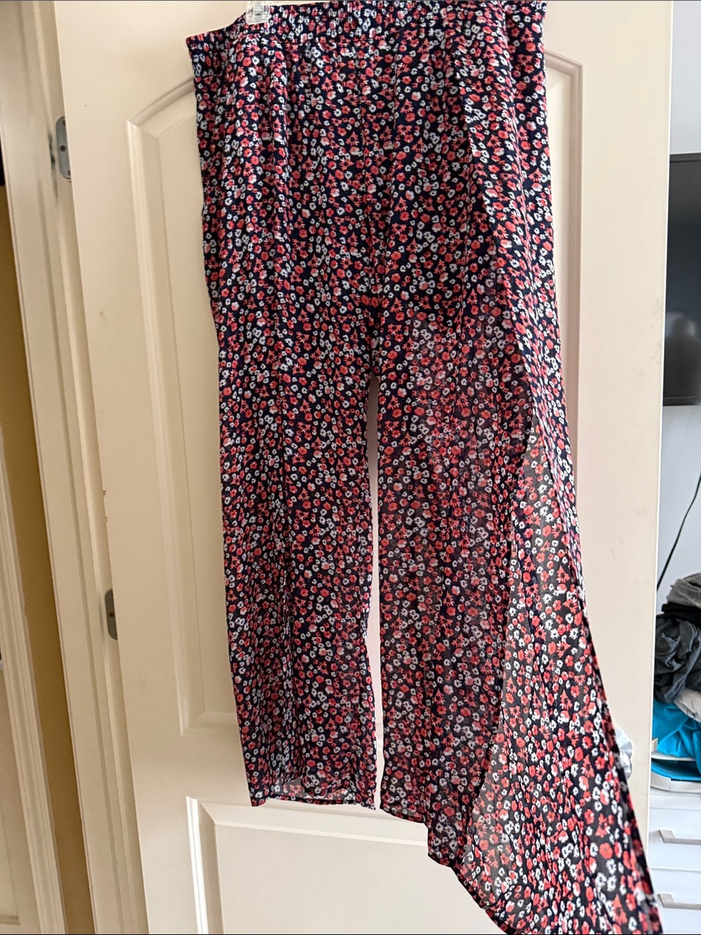 Torrid Floral Wide-Leg Sheer Palazzo Pants - Navy with Coral Floral